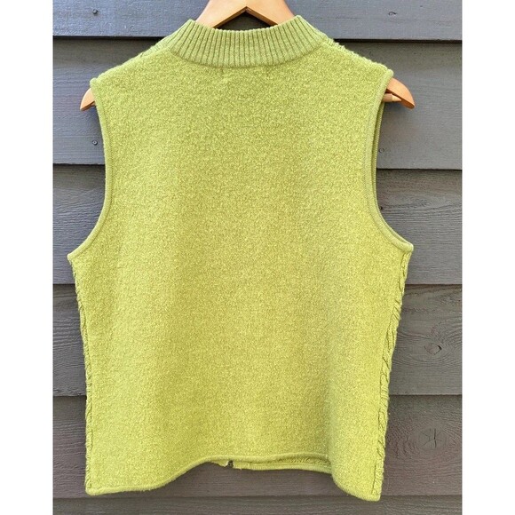 Coldwater Creek Boiled Wool Zip Sweater Vest M Green Chevron Textured VTG Style - Picture 4 of 14